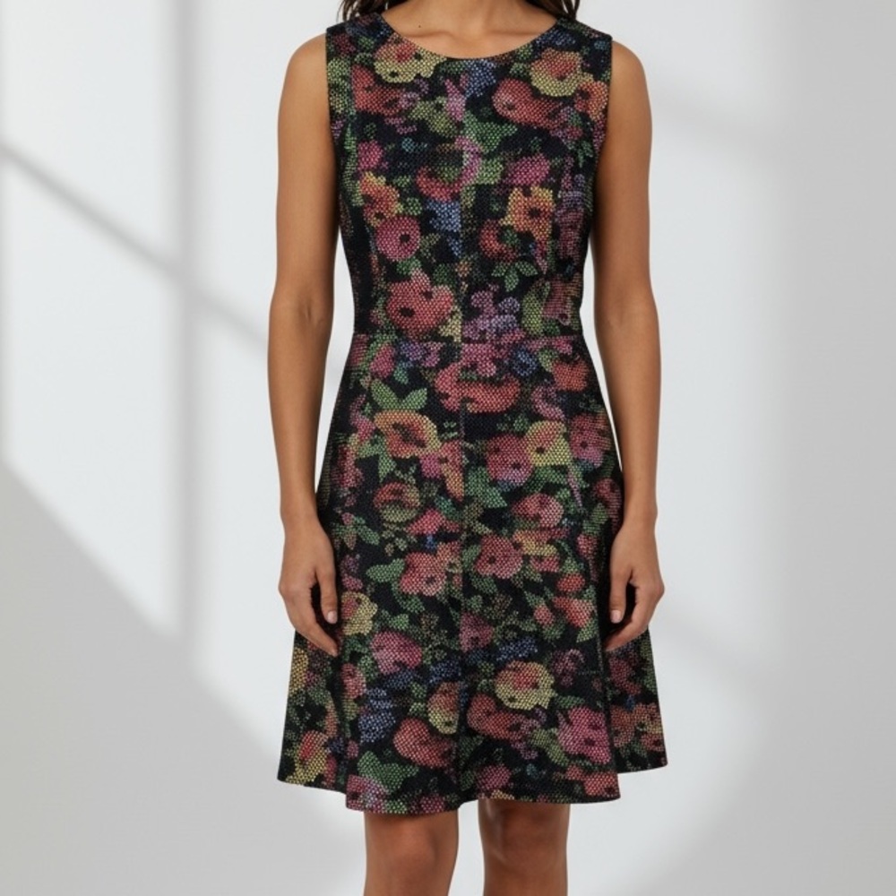 EVA FRANCO SAMPLE FLORAL DRESS WITH BLACK OVERLAY SIZE 10 Anthropologie